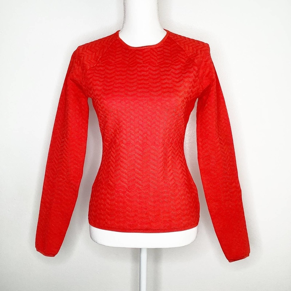 Alexander Wang Chevron Heavy Knit Structured Fitted Long Sleeve Top Medium